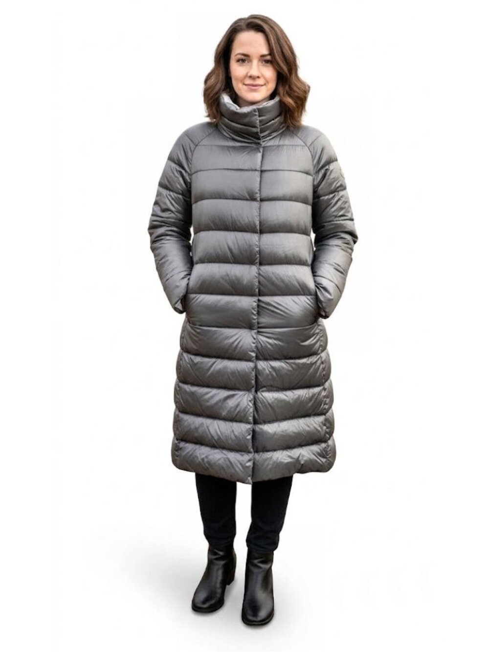 KENNETH COLE New York Grey Hoodless Puffer Down Coat, Women's Size M NWOT